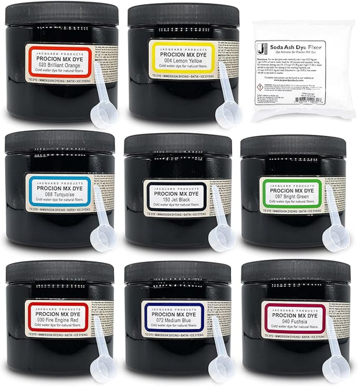 Jacquard Procion MX Dye Kit – Made in the USA – Includes 8 Vibrant 8 oz Fiber Reactive Dyes with Scoops. Perfect for Tie-Dye Parties, Fabric Art, and Creative DIY Projects.